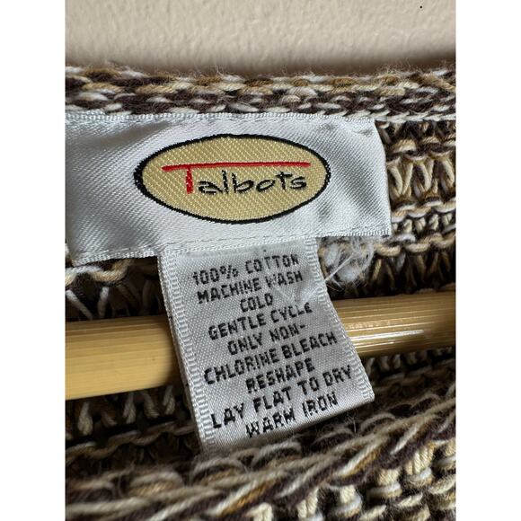 VTG Talbots Women’s Sweater Open Knit 100% Cotton L Hippie Festival Boho Grunge - Picture 3 of 6
